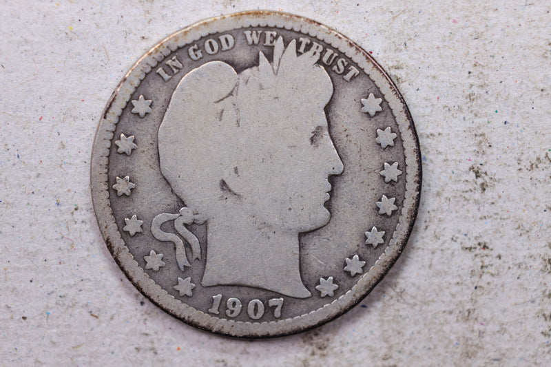 1907-S Barber Silver Quarter., Good., Circulated Coin., Store