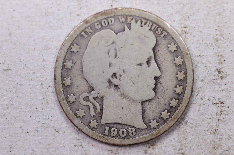 1908-O Barber Silver Quarter., Very Good., Circulated Coin., Store