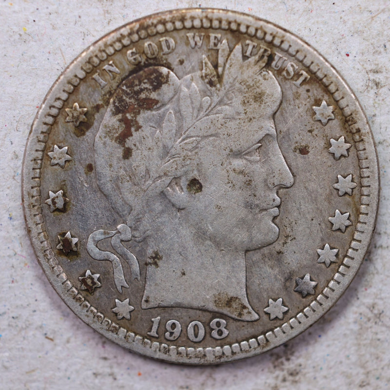 1908-O Barber Silver Quarter., Very Good., Circulated Coin., Store