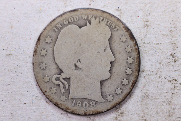 1908-S Barber Silver Quarter., Good., Circulated Coin., Store #1430