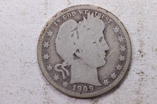 1909-D Barber Silver Quarter., Very Good., Circulated Coin., Store #1433