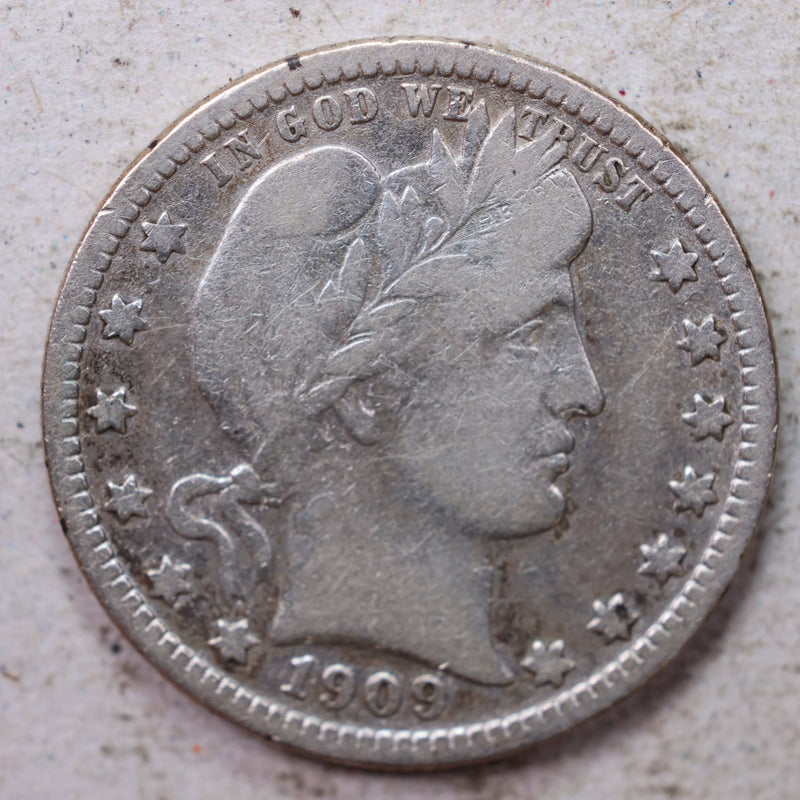 1909-O Barber Silver Quarter., Fine., Circulated Coin., Store