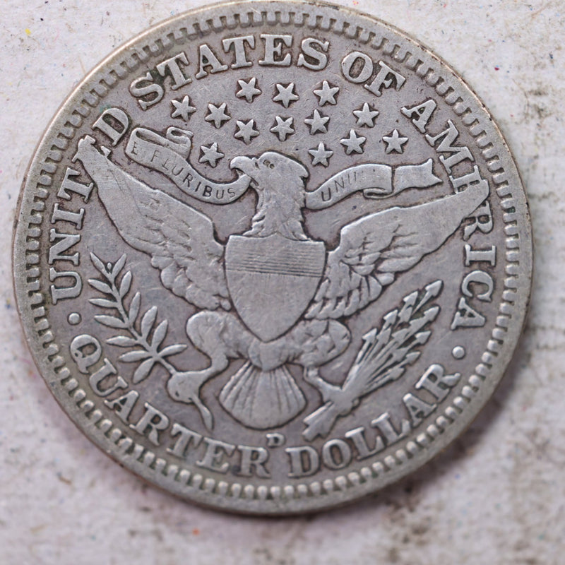 1909-D Barber Silver Quarter., Fine., Circulated Coin., Store