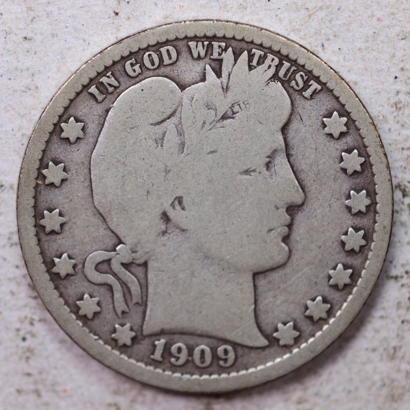 1909-D Barber Silver Quarter., Very Good., Circulated Coin., Store