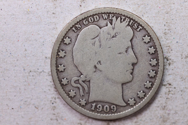 1909-S Barber Silver Quarter., Good., Circulated Coin., Store #1437