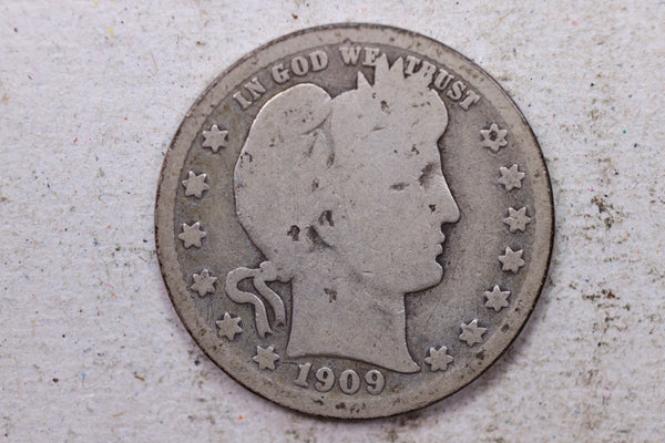 1909-S Barber Silver Quarter., Very Good., Circulated Coin., Store #1438