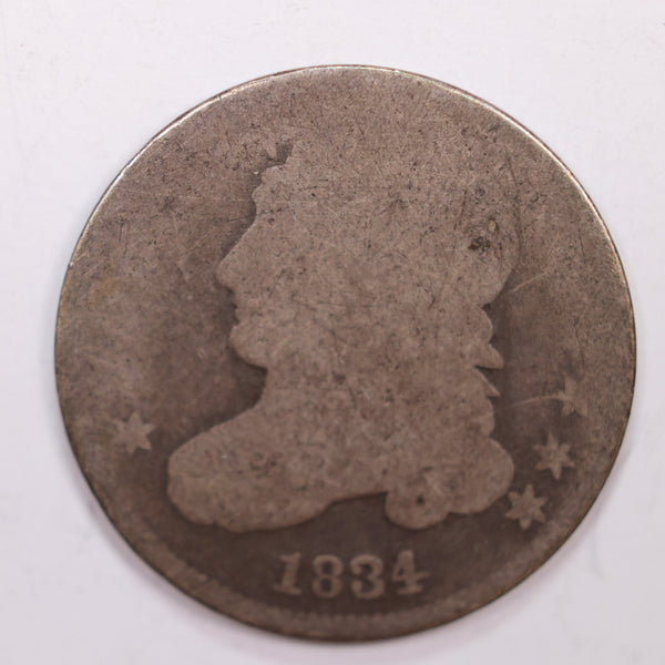 1834 Cap Bust Silver Dime., Fair., Circulated Coin., STORE #DE0082