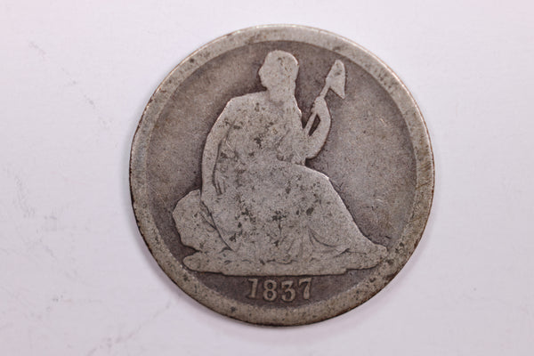 1837 Seated Liberty Silver Dime., Very Good, Circulated Coin., STORE #DE0083