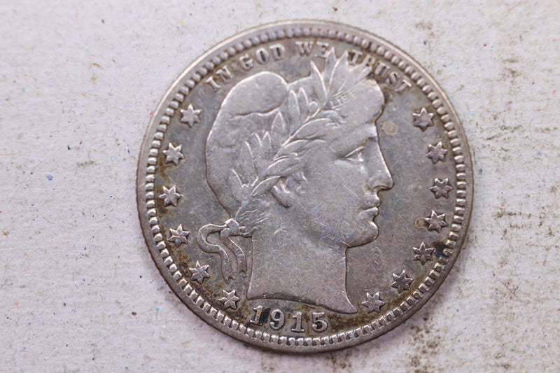 1915 Barber Silver Quarter., Fine., Circulated Coin., Store