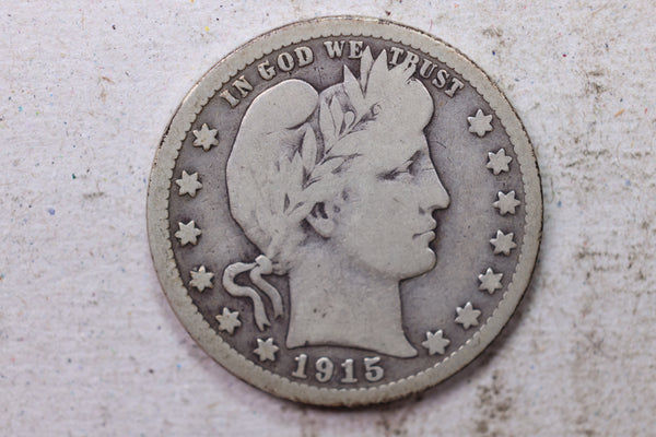 1915-D Barber Silver Quarter., Very Good., Circulated Coin., Store #1463