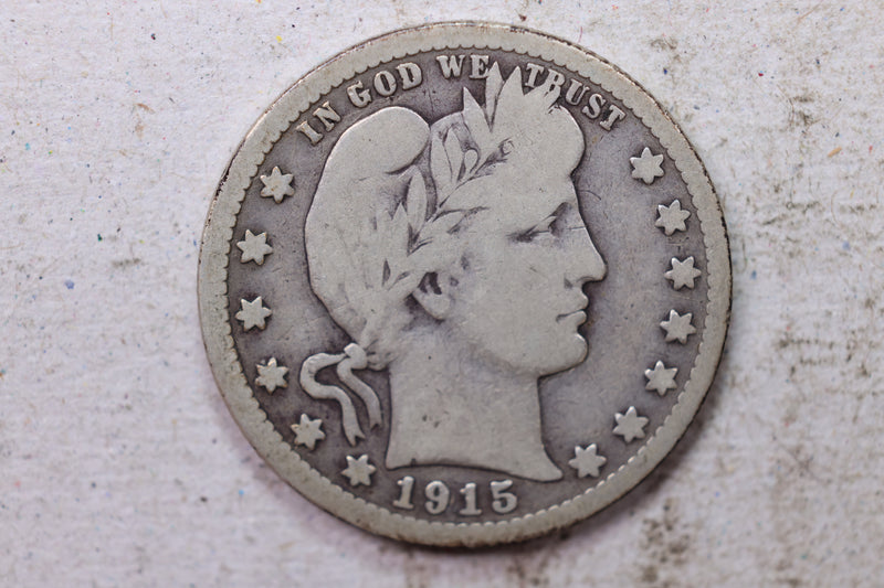 1915-D Barber Silver Quarter., Very Good., Circulated Coin., Store