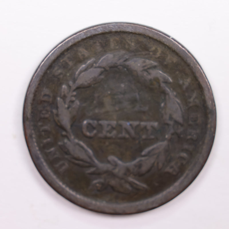 1843 Large Cent, Fine Details., Circulated Coin. Store