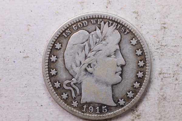 1915-D Barber Silver Quarter., Fine., Circulated Coin., Store #1464