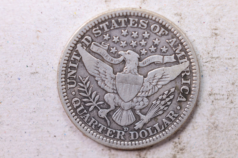 1915-D Barber Silver Quarter., Fine., Circulated Coin., Store