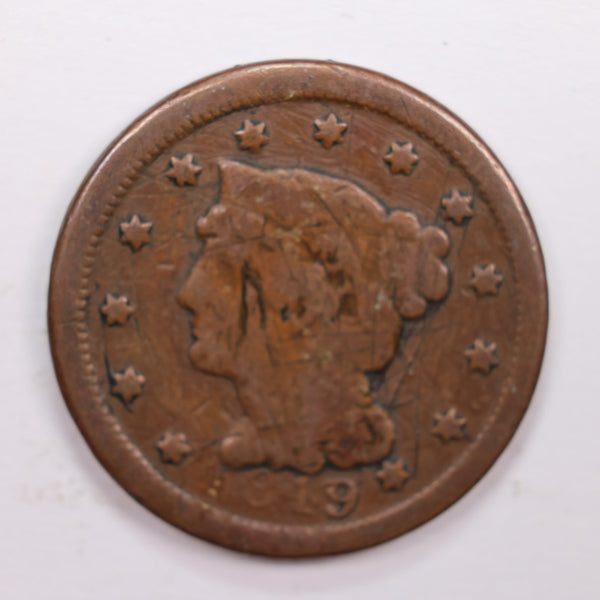 1849 Large Cent., Fine Details., Circulated Coin., Store #CT0310