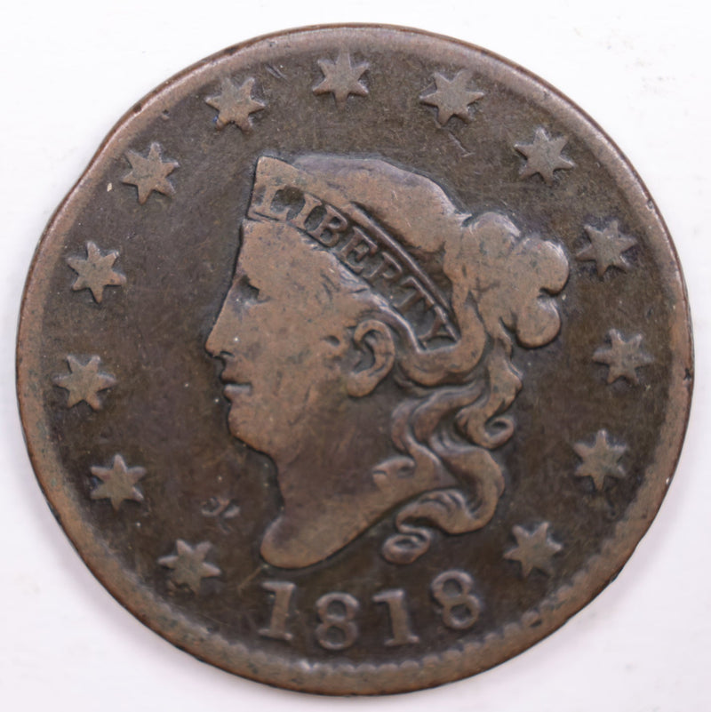 1818 Large Cent., Very Good, Brown., Circulated Coin., Store