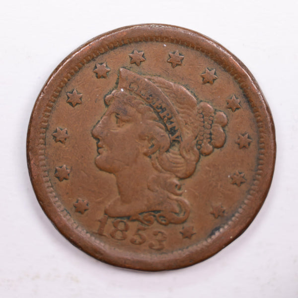 1853 Large Cent., Very Fine Details., Circulated Coin., Store #CT0318