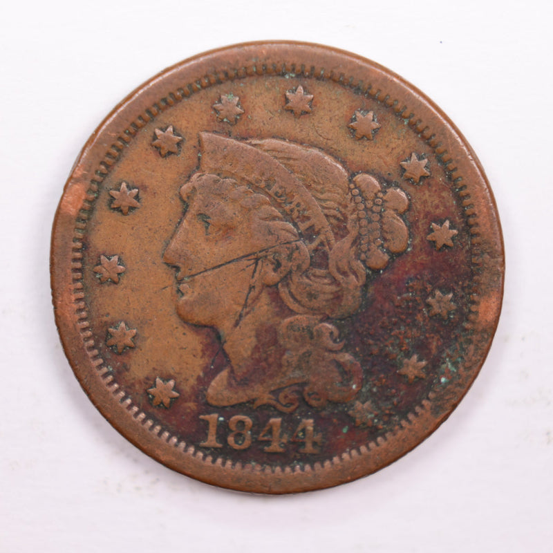 1844 Large Cent., Fine Details., Circulated Coin., Store