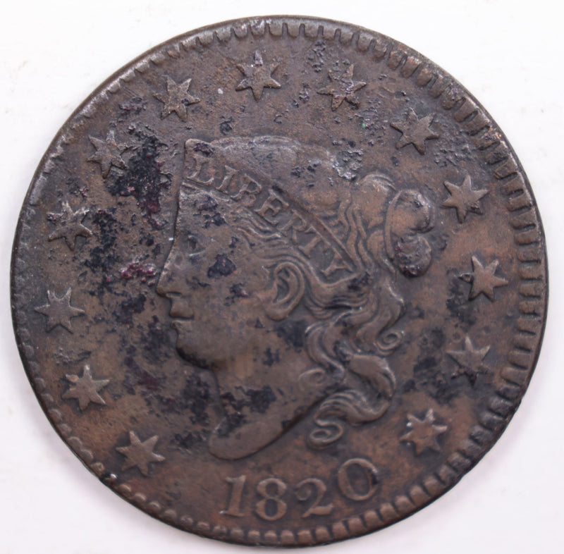 1820 Large Cent., No Knob, Small 8., Very Fine Details., Circulated Coin., Store