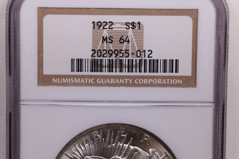 1922 Peace Silver Dollar., 'BLAST WHITE'., NGC MS-64., STORE