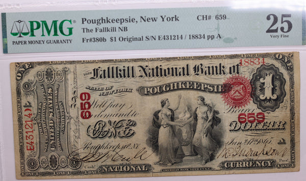 1865 $1., National Bank Note., Poughkeepsie, N.Y., PMG VF-25., LGNG023