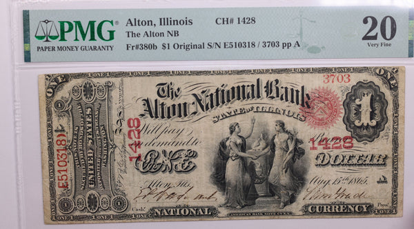 1865 $1, National Bank Note, Alton, Illinois., PMG Very Fine-20., LGNG027