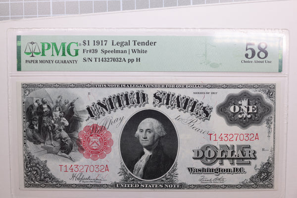 1917 $1 Legal Tender., FR#39., Looks Much Better, PMG AU58., Store #GLT013