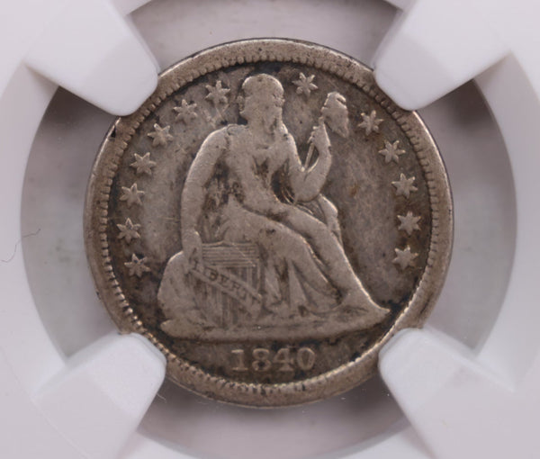 1840 Seated Liberty Dime., With Drapery., NGC F-15., Store Sale #GDE004