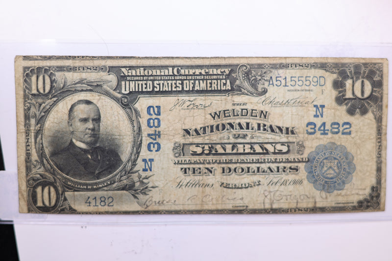 1902 $10., St ALBANS, Vermont., National Currency. Store