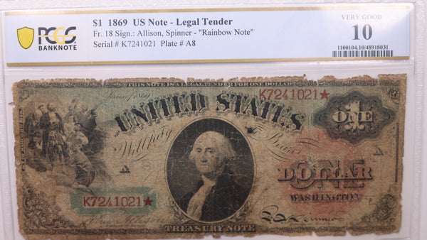 1869 $1., Legal Tender Note., PCGS VG-10., Store Sale #1509