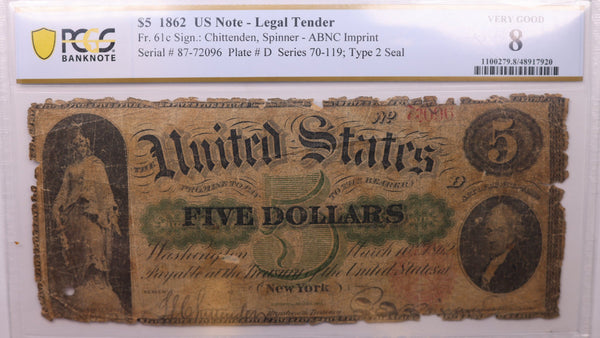 1862 $5., U.S. Legal Tender Note, Store Sale #1510