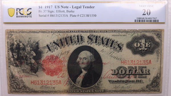 1917 $1., U.S. Legal Tender Note, PCGS VF-20., Store Sale #1512