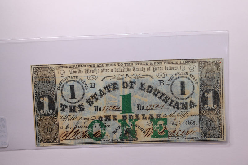 1862 $1., State of Louisiana, Obsolete Currency., Store