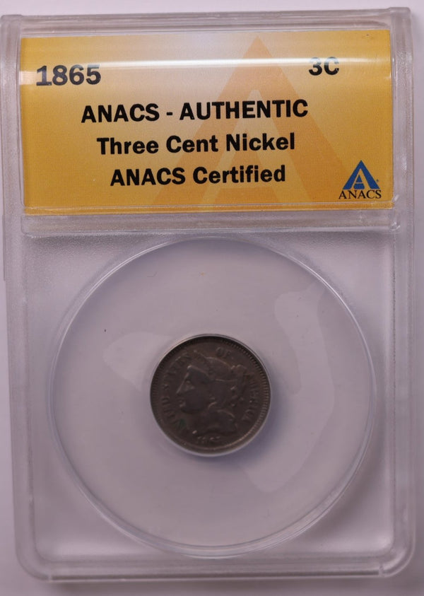 1865 3 Cent Copper Nickel., ANACS Verified., Store #1661