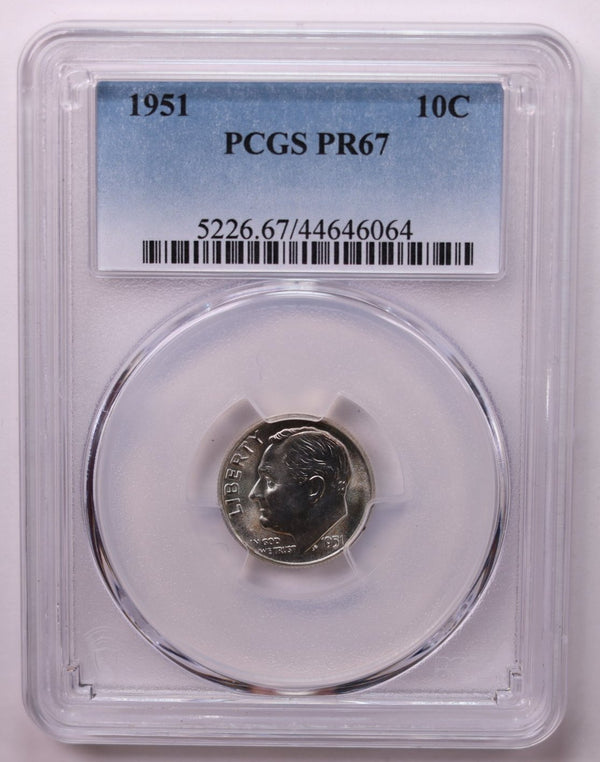 1951 10 Cent., Proof Roosevelt Dime., PCGS PR67., Store #1673