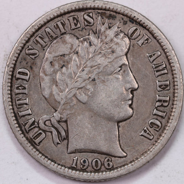 1906 10 Cent., Barber Silver Dime., Extra Fine Coin., Store #1705