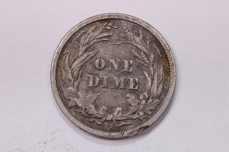 1907-D 10 Cent., Barber Silver Dime., Very Fine Circulated Coin., Store