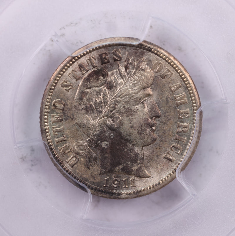 1911 10 Cent., Barber Silver Dime., PCGS Certified AU-58., Store