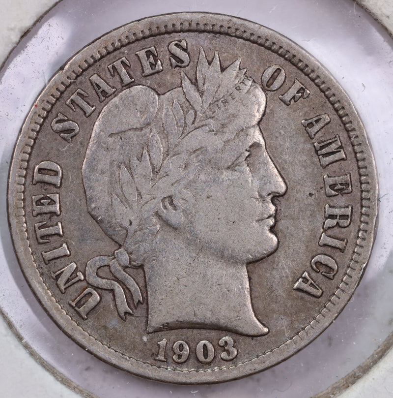 1903 10 Cent., Barber Silver Dime., Fine+ Circulated Coin., Store