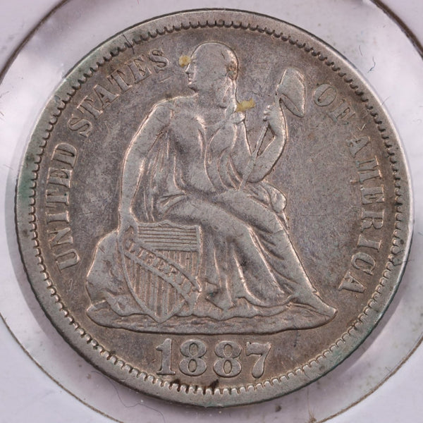 1887-S 10 Cent., Seated Liberty Silver Dime., Extra Fine Circulated Coin., Store #1729