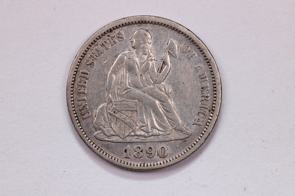 1890 10 Cent., Seated Liberty Silver Dime., Extra Fine Circulated Coin., Store #1732