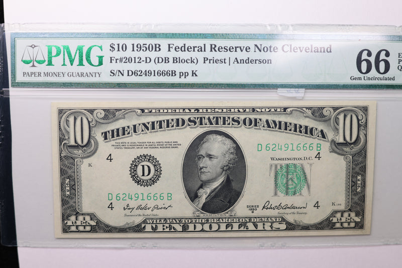 1950B $10 Federal Reserve Note, PMG 66 PPQ,  Store Sale