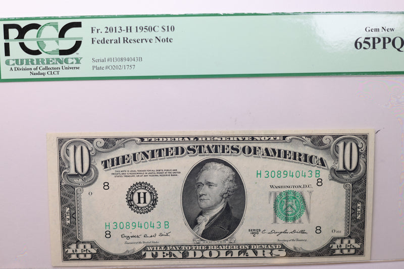 1950C $10 Federal Reserve Note, PMG 65, PPQ,  Store Sale