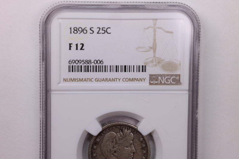 1896-S Barber Silver Quarter., Semi-Key., NGC Fine 12., Store