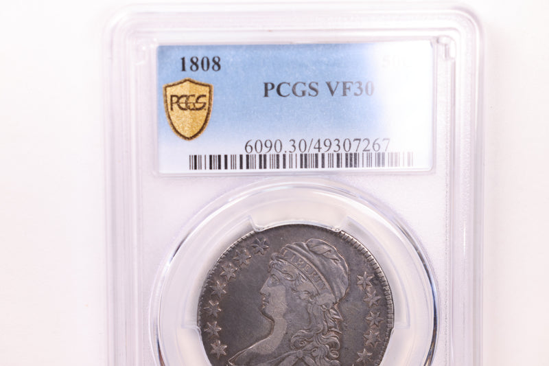 1808 50 Cent, Cap Bust Half Dollar., PCGS VF-30., Store