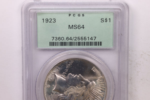 1923 Peace Silver Dollar., PCGS MS-64., Store #1763