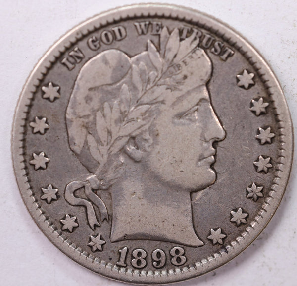 1898-S., Barber Silver Quarter., Very Fine Circulated Coin., Store #1843