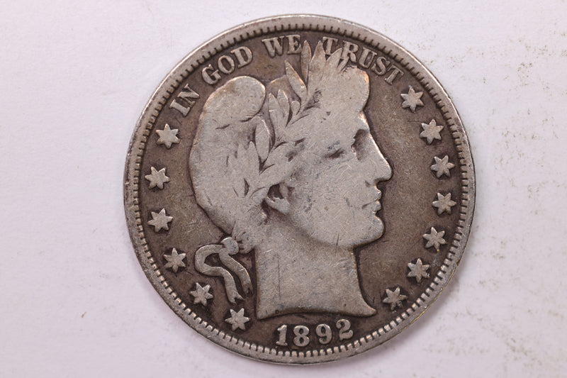 1892 Barber Half Dollar., Very Good Circulated Coin., Store