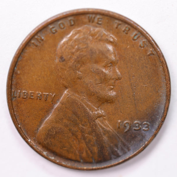 1933 Lincoln Wheat Cent., Extra Fine Circulated Coin., Store #1859