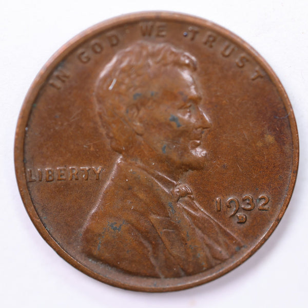 1932-D Lincoln Wheat Cent., Extra Fine Circulated Coin., Store #1862